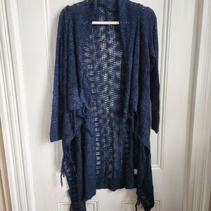 Moral Fiber Navy Blue Open Knit Women's Sweater